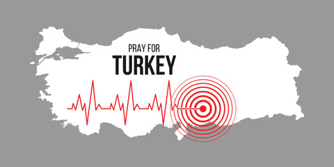 Turkey earthquake. Major earthquakes in eastern Turkey on February 6, 2023. Vector Illustration of the Black Map of Turkey on White Background.