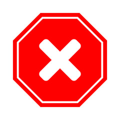 Round No or Wrong or Declined Rejected Icon Sign with X Cross Red Octagon. Vector Image.