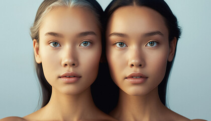 Fototapeta premium Twin women beauty portrait close up