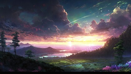 Obraz na płótnie Canvas sunrise over the mountains animation, ai generated