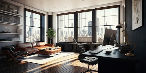 modern office room with city view, ai generated
