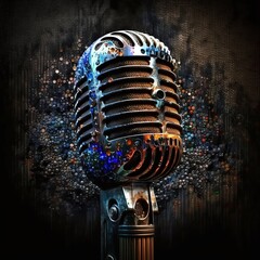 Old Microphone with Very Colorful and Detailed Representation and Effects Generated by AI