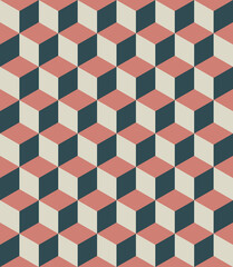 Seamless pattern volumetric isometric cubes pink blue