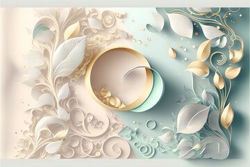 Golden blue wedding or marriage invitation card design template with engagement rings and floral pattern