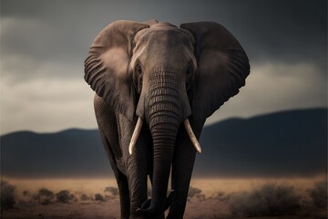 Naklejka na ściany i meble Close-up of an elephant from front-view. Wildlife photography