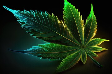 marijuana leaf on dark background, drugs plant Ai generative