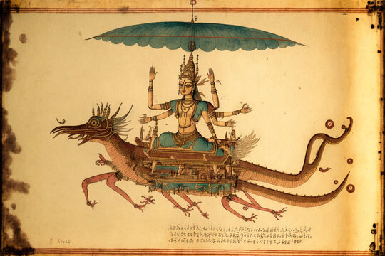Vimana Illustrations - Discover the Magic of Ancient Vedic Technology, AI GENERATIVE.