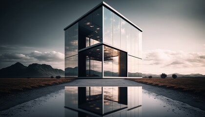 Very Modern Building Architecture With Geometric Lines and Glass Facade and a Lot of Well-Improved Details Generated by AI