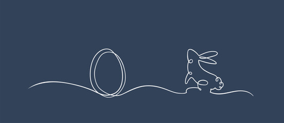 Fun rabbit one line drawing, cute Easter design for banners, cards, wallpapers