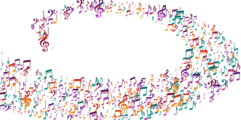 Music notes flying vector backdrop. Sound
