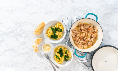 Garlic Shrimp Pasta with Spinach