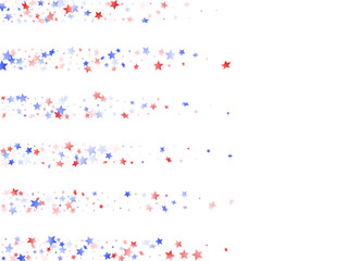 Flying red blue white star sparkles on white vector american patriotic background.