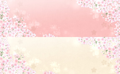 満開の桜 横長素材 -桃・うす茶-