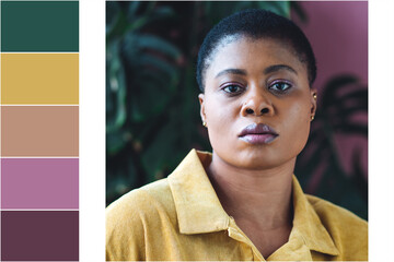 Design palette inspired by portrait of strong beautiful african American woman. Designer pack with...