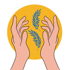 Women's hands. hands and plants. Composition with girl's hands and plants.Template with hands.Hands and leaves.