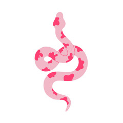 Obraz premium Pink snake with plants and flowers.Beautiful pink snake. Leaves and plants.Pattern with leaves and snake.Background with snake