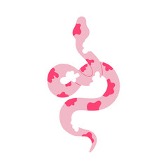 Obraz premium Pink snake with plants and flowers.Beautiful pink snake. Leaves and plants.Pattern with leaves and snake.Background with snake