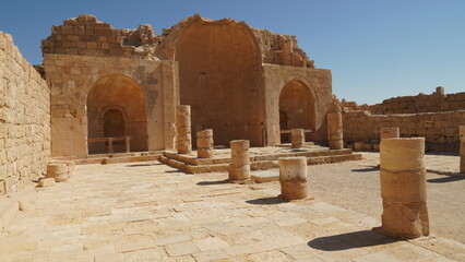 The ruins of a church in Nabatean city Shivta in Israel,Negev desert - obrazy, fototapety, plakaty
