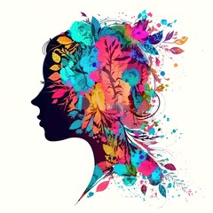 Naklejka na ściany i meble abstract girl silhouette profile composed of floral elements isolated on white background, generative ai