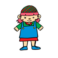 cute cartoon illustration of a girl in a hood and an apron