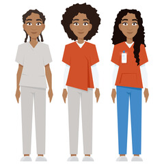 Set of dark-skinned female doctors in uniform