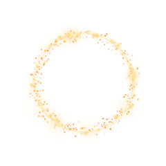 Golden shimmering circle of glittering particles on transparent background, png illustration copy space