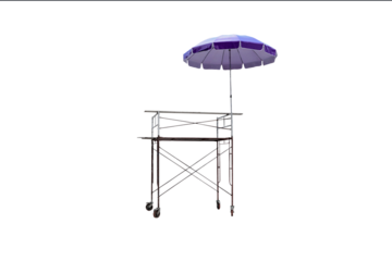 A png image of a construction scaffolding with a purple umbrella spread over the top.