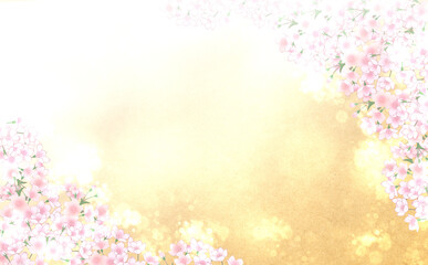 Obraz na płótnie Canvas 満開の桜 キラキラ背景グラデ素材 -金色-