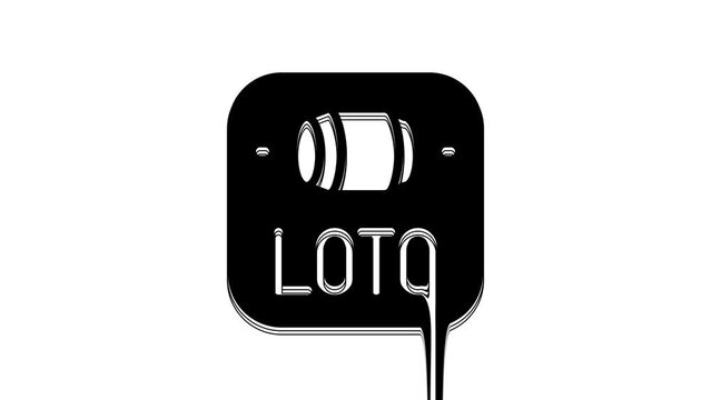 Black Lottery ticket icon isolated on white background. Bingo, lotto, cash prizes. Financial success, prosperity, victory, winnings luck. 4K Video motion graphic animation