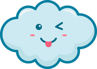 Cute Cloud With Emoji, Filled Line Style