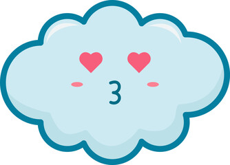 Cute Cloud With Emoji, Filled Line Style