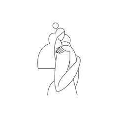 Abstract female body silhouette vector illustration. Contemporary woman figure, nude feminine graphic design. Line art, editable strokes, isolated on white. Beauty concept for logo, branding. Fine art - 574971874