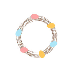 Easter minimalist wreath of vines and colorful eggs