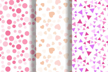 Collection of vector seamless patterns of bubbles, hearts, triangles for websites, wallpapers, clothes, wrapping, printing