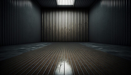 Dark Metal Room Background with spotlight and reflections. Generative AI. - 574972443