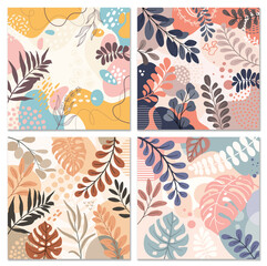 Set background with beautiful.background for design. Colorful background with tropical plants.