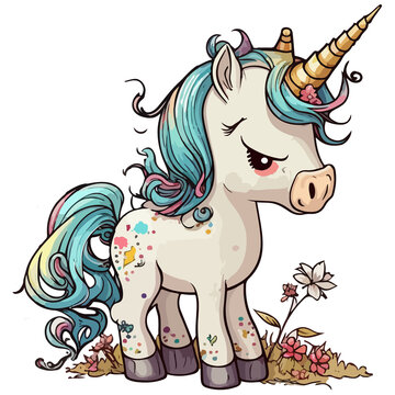 unicorn cartoon illustration in png, transparent background