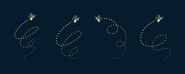 Firefly flying with trail clipart collection. Fireflies abstract illustration.
