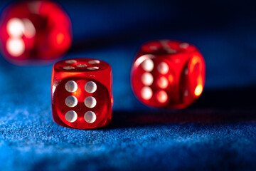 Red dice on the game table. Red dice on the game table