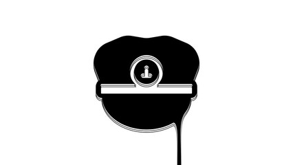 Black Captain hat icon isolated on white background. 4K Video motion graphic animation
