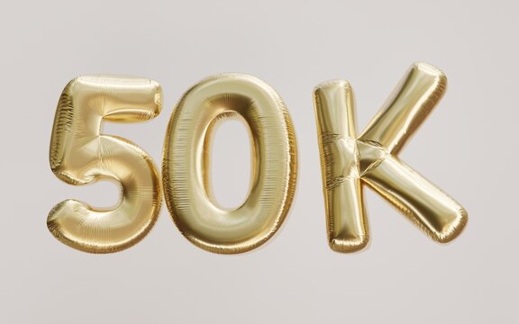 50k gold balloon foil text 3d. Thank you, achievement, celebration number illustration