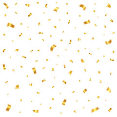 Gold confetti for a festive background. Flying sparkles in the background, overlay.