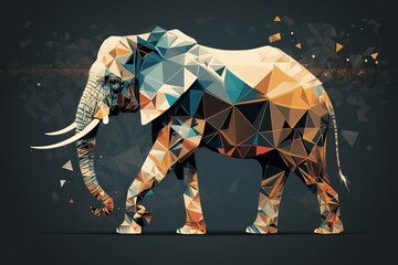 elephant made of colorful geometric shapes on background created by generative AI