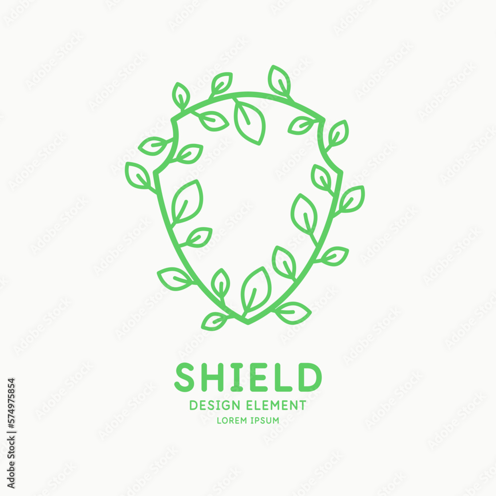 Poster shield, a symbol of protection and reliability. isolated image of a shield with leaves. environmenta