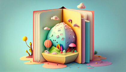Gradient abstract world book day 3D illustration background. Generative AI.