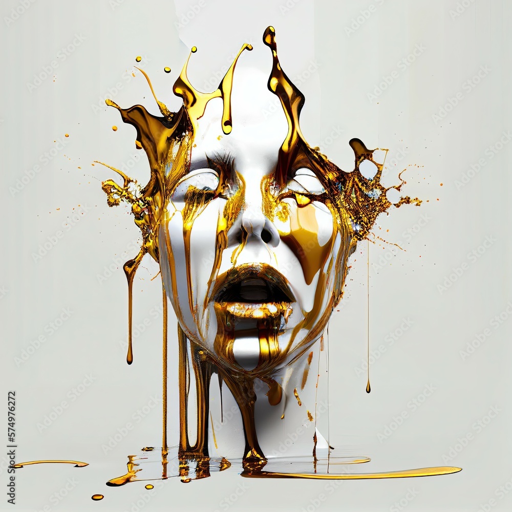 Wall mural fictional character, face dripping and melting with liquid paint created with ai generative technolo
