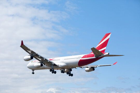 Airbus A340 from Air Mauritius landing to the airport