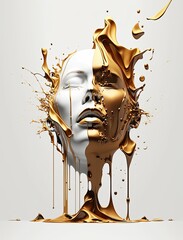 Fictional character, face dripping and melting with liquid paint created with AI generative technology