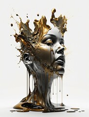 Fictional character, face dripping and melting with liquid paint created with AI generative technology