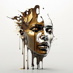 Fictional character, face dripping and melting with liquid paint created with AI generative technology